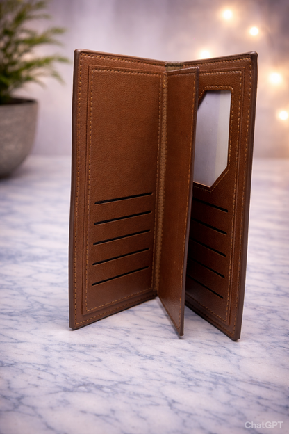 Classic Brown Textured Wallet with Leather Flap – Elegant Everyday Essential
