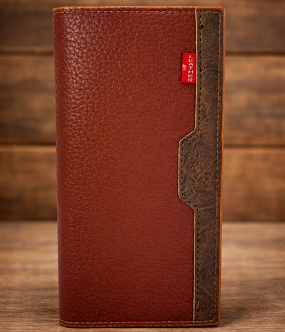 Luxury Brown Leather Checkbook Wallet – Durable, Slim, and Spacious Organizer