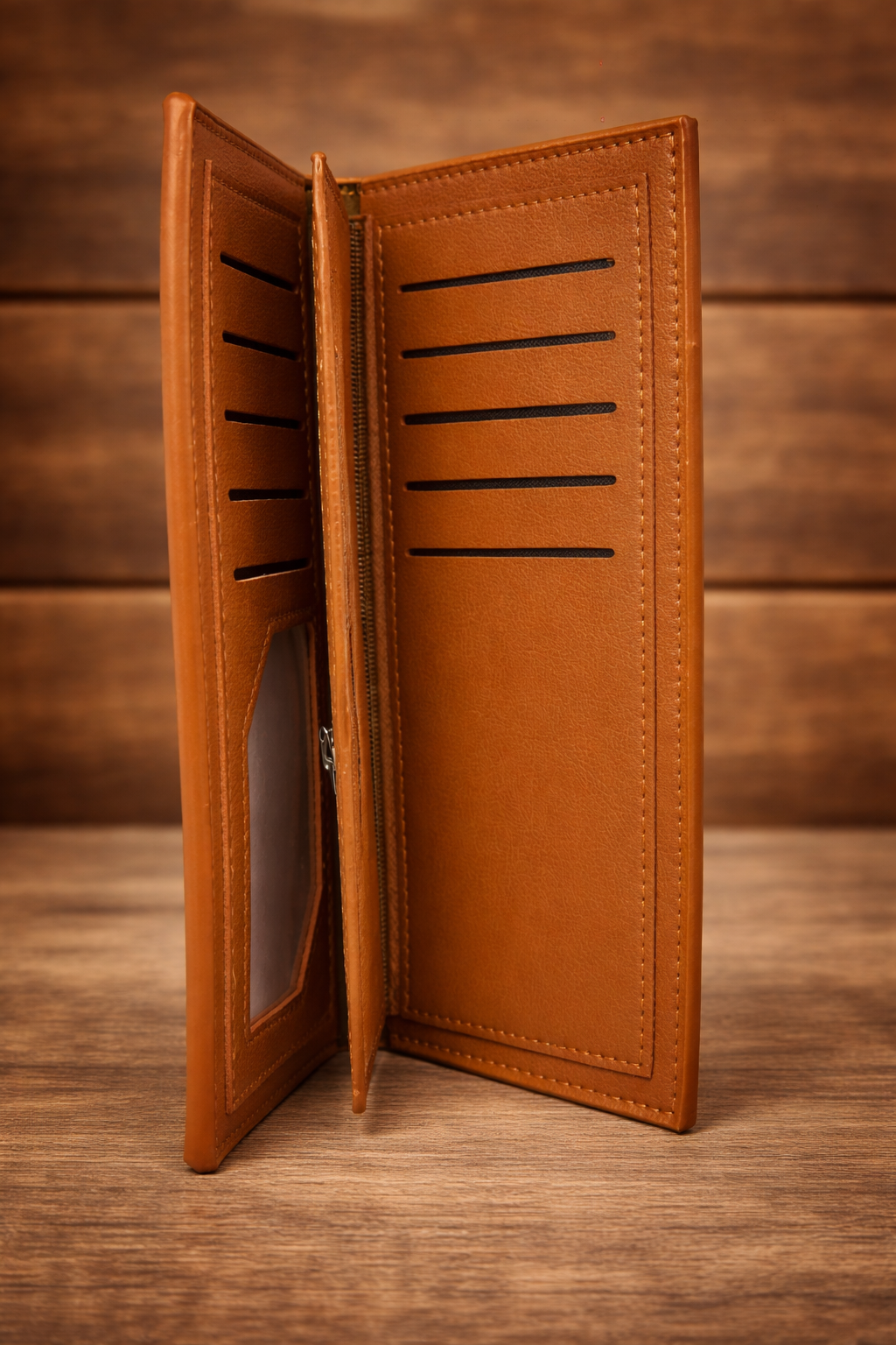 Luxury Brown Leather Checkbook Wallet – Durable, Slim, and Spacious Organizer