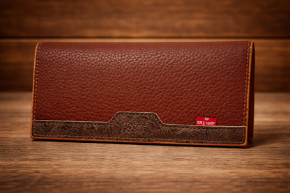 Luxury Brown Leather Checkbook Wallet – Durable, Slim, and Spacious Organizer