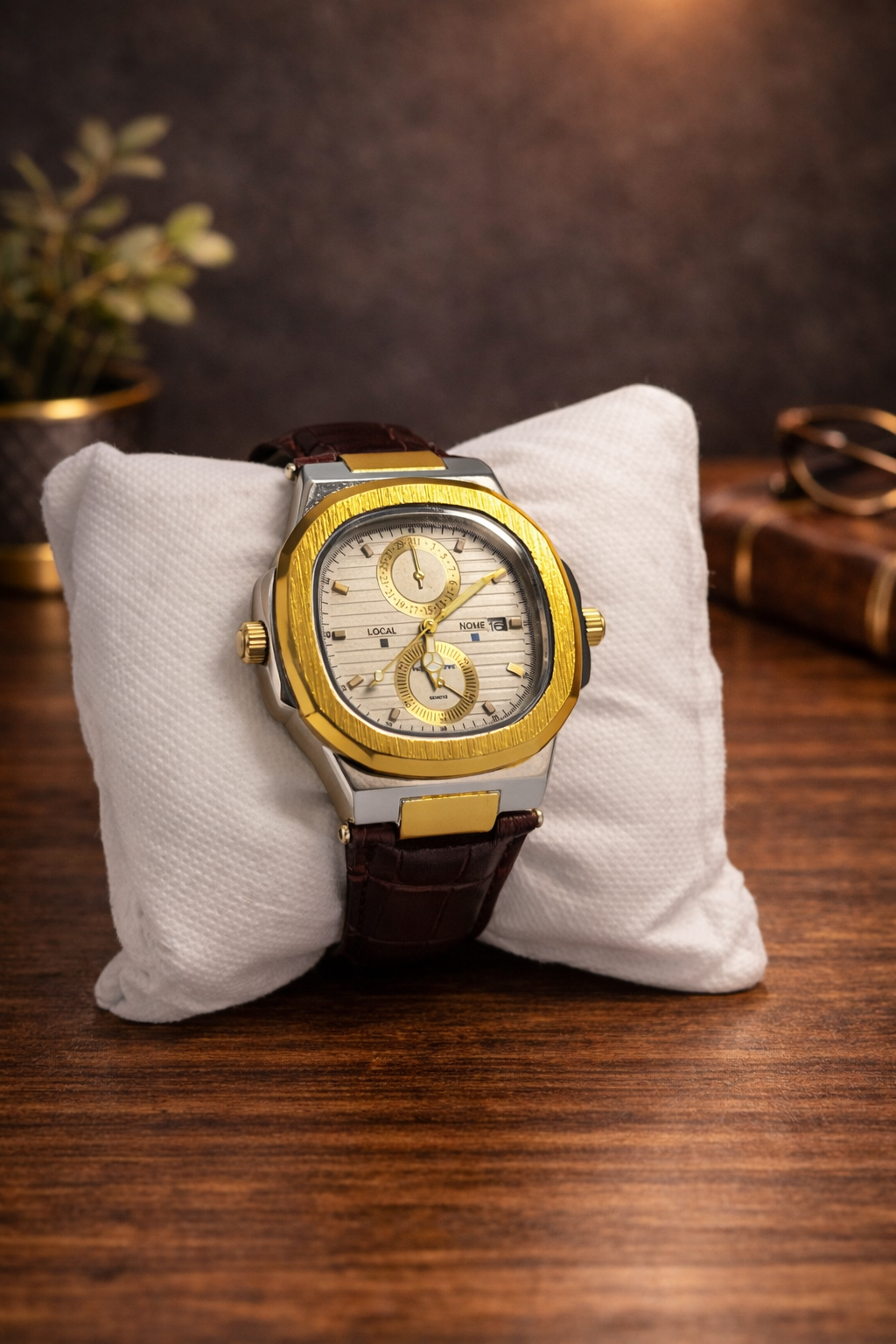 Classic Gold & Silver Watch with Leather Strap