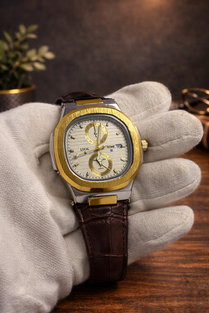 Classic Gold & Silver Watch with Leather Strap