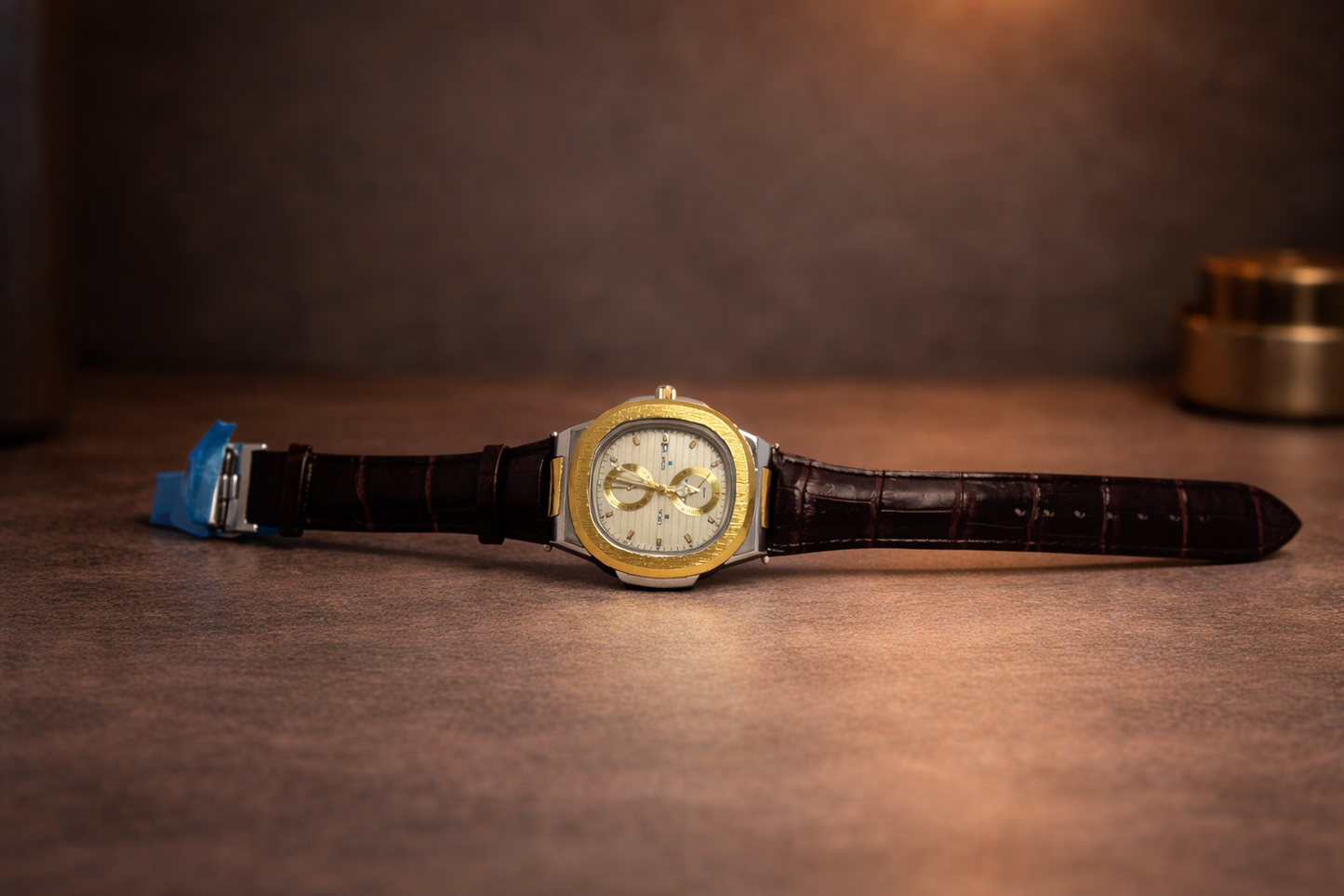 Classic Gold & Silver Watch with Leather Strap