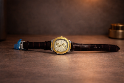 Classic Gold & Silver Watch with Leather Strap