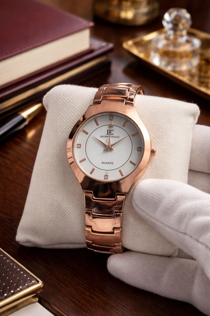 Rose Gold Elegance Women’s Quartz Watch – Minimalist Luxury Design