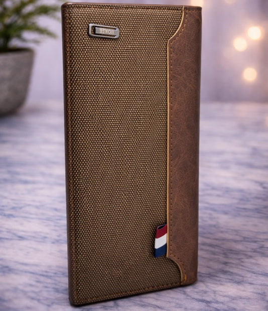Classic Brown Textured Wallet with Leather Flap – Elegant Everyday Essential