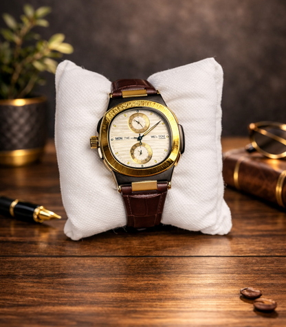 Classic Gold & Silver Watch with Leather Strap