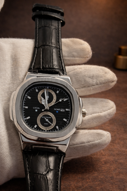 Classic Gold & Silver Watch with Leather Strap