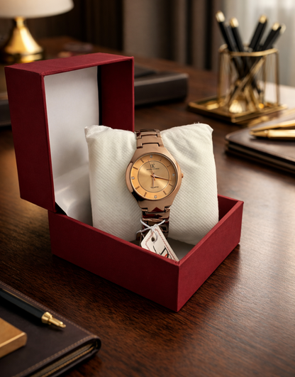 Rose Gold Elegance Women’s Quartz Watch – Minimalist Luxury Design