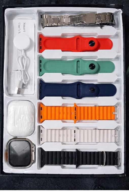 Ultra Smart Watch Complete Set – Premium Gift Box with 7 Interchangeable Straps with Airbuds pro 2